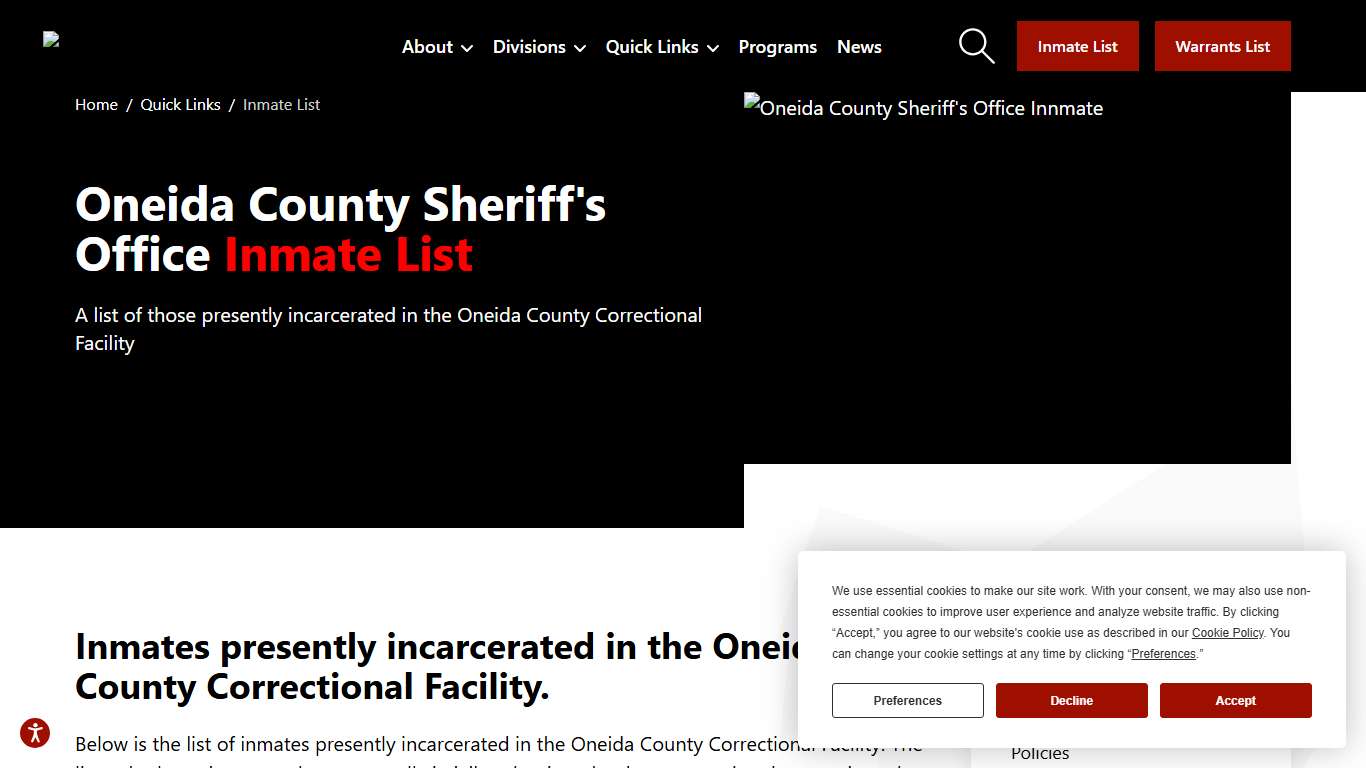 Inmate Information: Oneida County Sheriff's Office | Oneida County Sheriff's Office